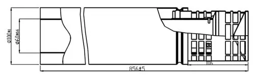 Wolf LAF horizontal, technisches Produktdesign mit klaren Konturen und angegebenen Maßen, dargestellt in einer schematischen Seitenansicht.